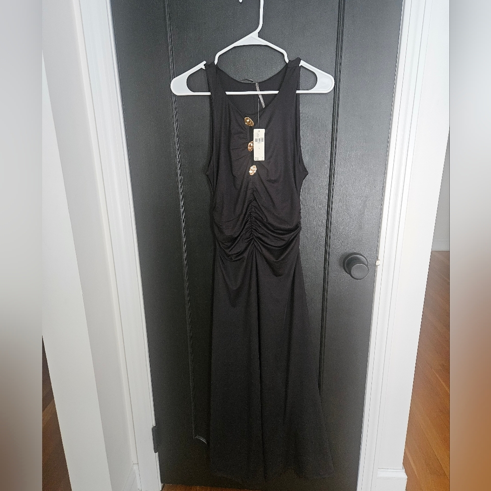 NWT By Anthropologie Sleeveless Hardware Ruched Midi Dress - Picture 4 of 6